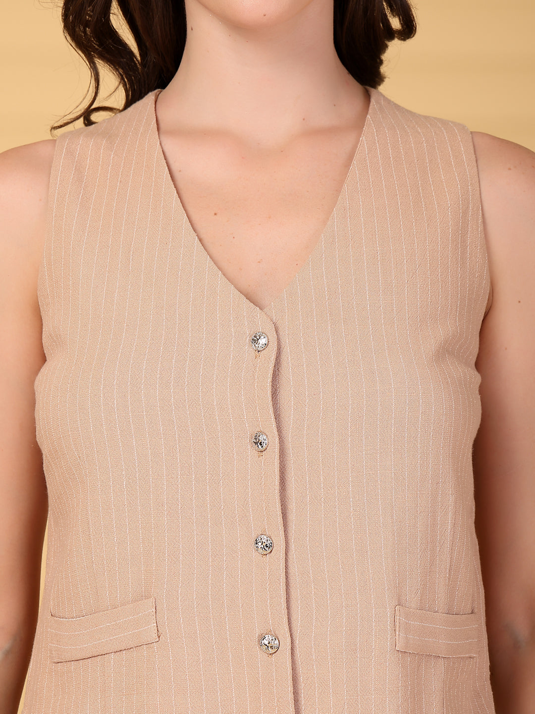Gipsy Khaki Striped Cotton Vest With Pants