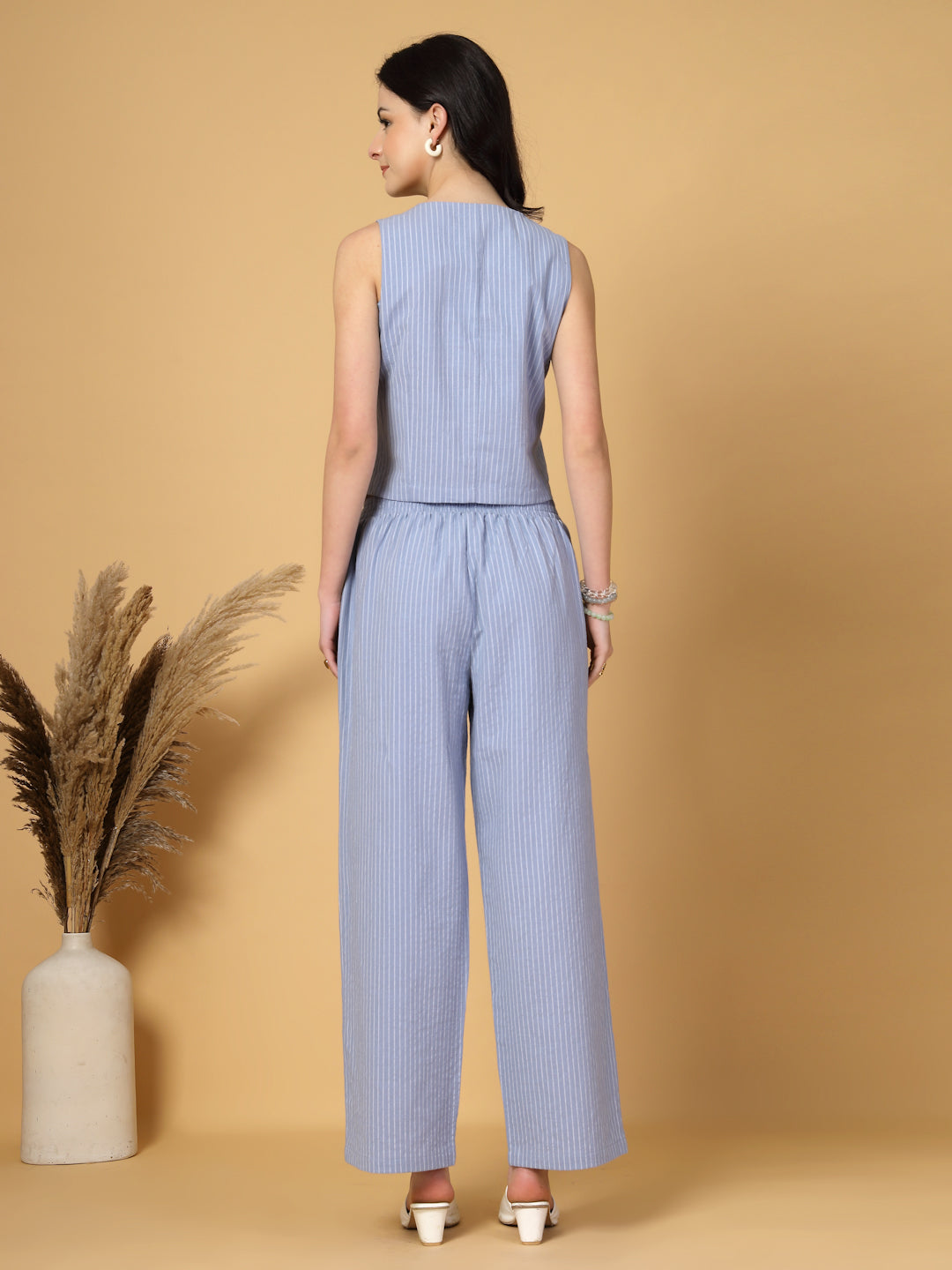 Gipsy Light Blue Striped Cotton Vest With Pants