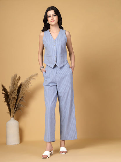 Gipsy Light Blue Striped Cotton Vest With Pants