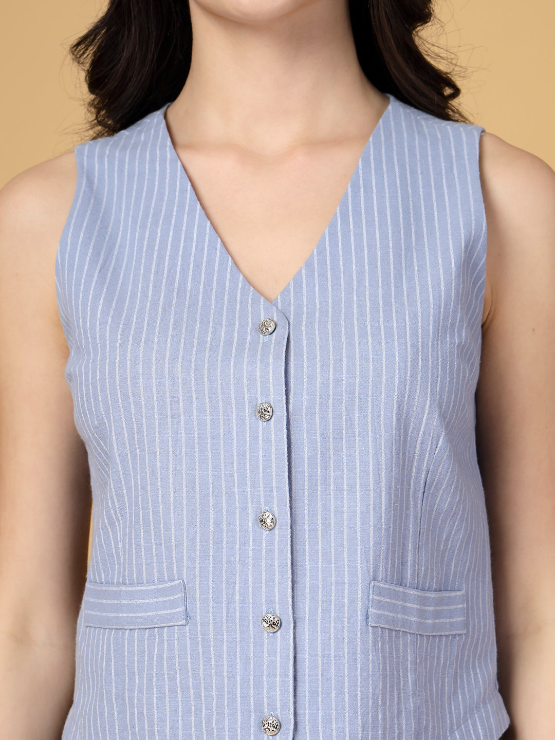 Gipsy Light Blue Striped Cotton Vest With Pants
