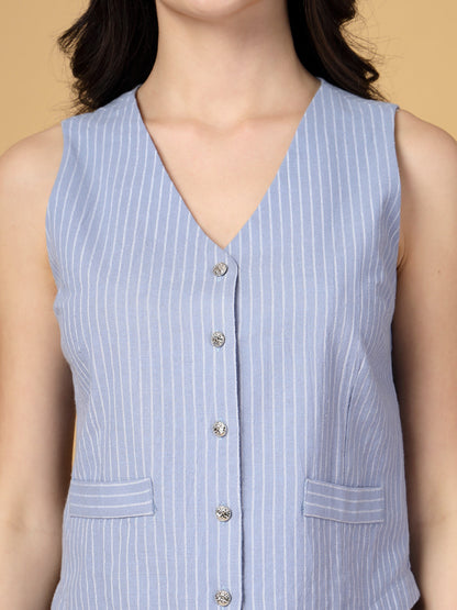 Gipsy Light Blue Striped Cotton Vest With Pants