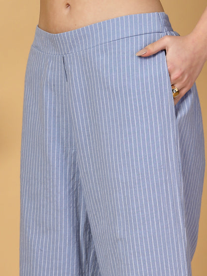 Gipsy Light Blue Striped Cotton Vest With Pants