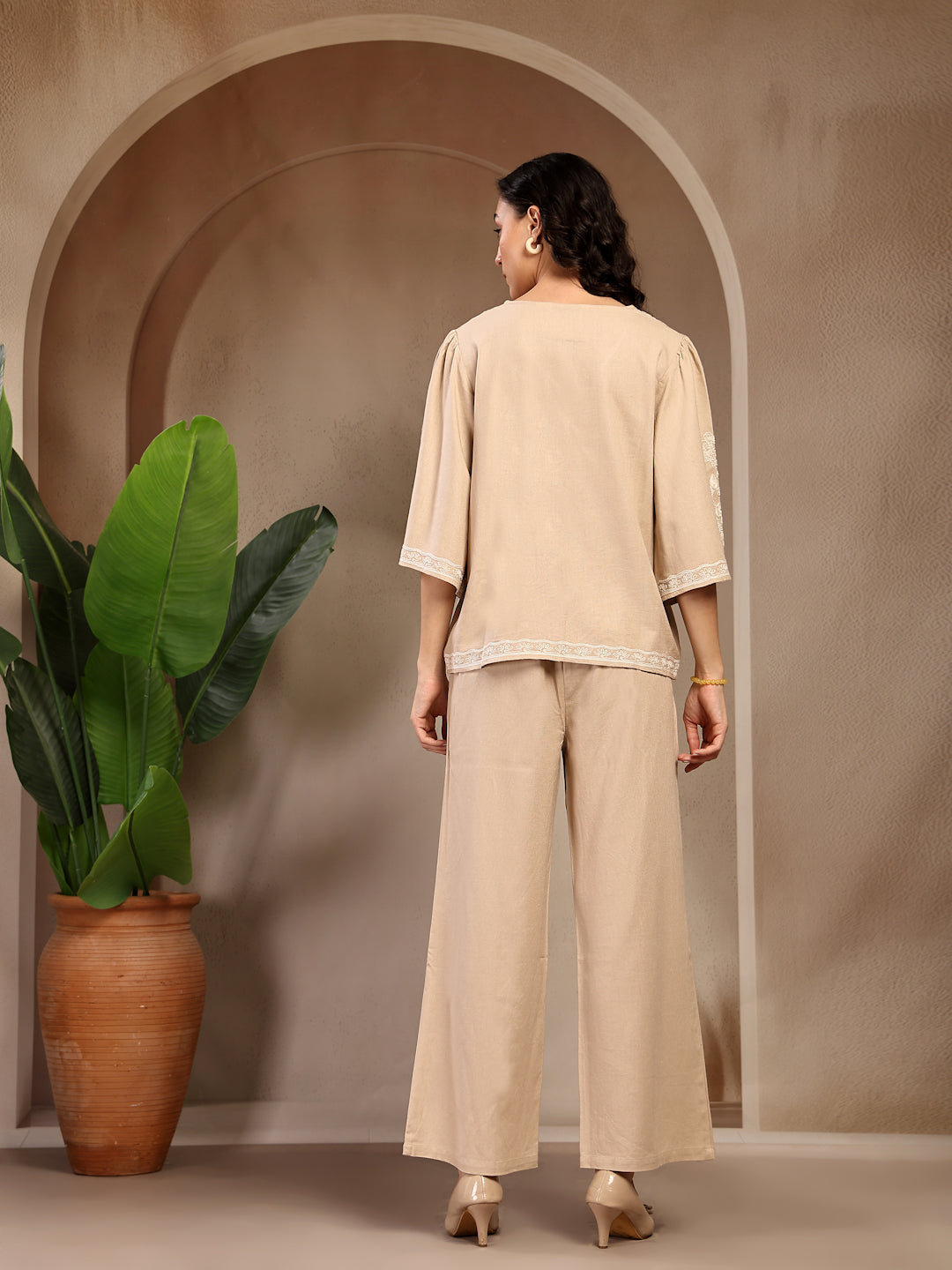 Gipsy Beige Embroidered Linen Cord Set