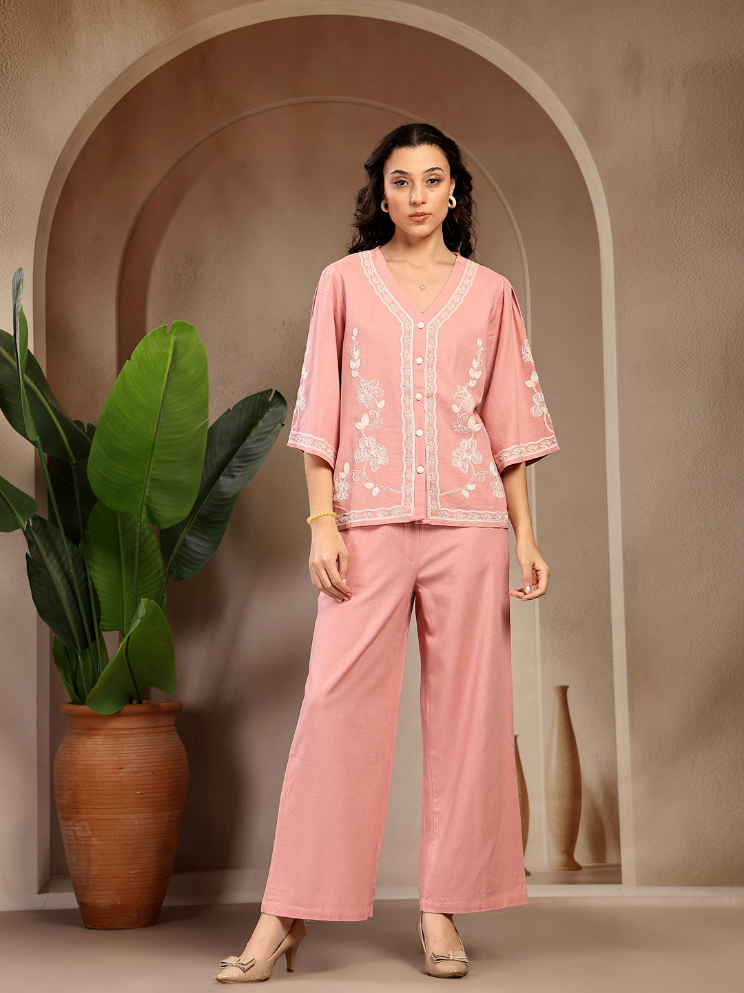 Gipsy Dusty Pink Embroidery Linen Cord Set