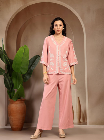 Gipsy Dusty Pink Embroidery Linen Cord Set