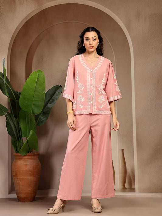 Gipsy Dusty Pink Embroidery Linen Cord Set