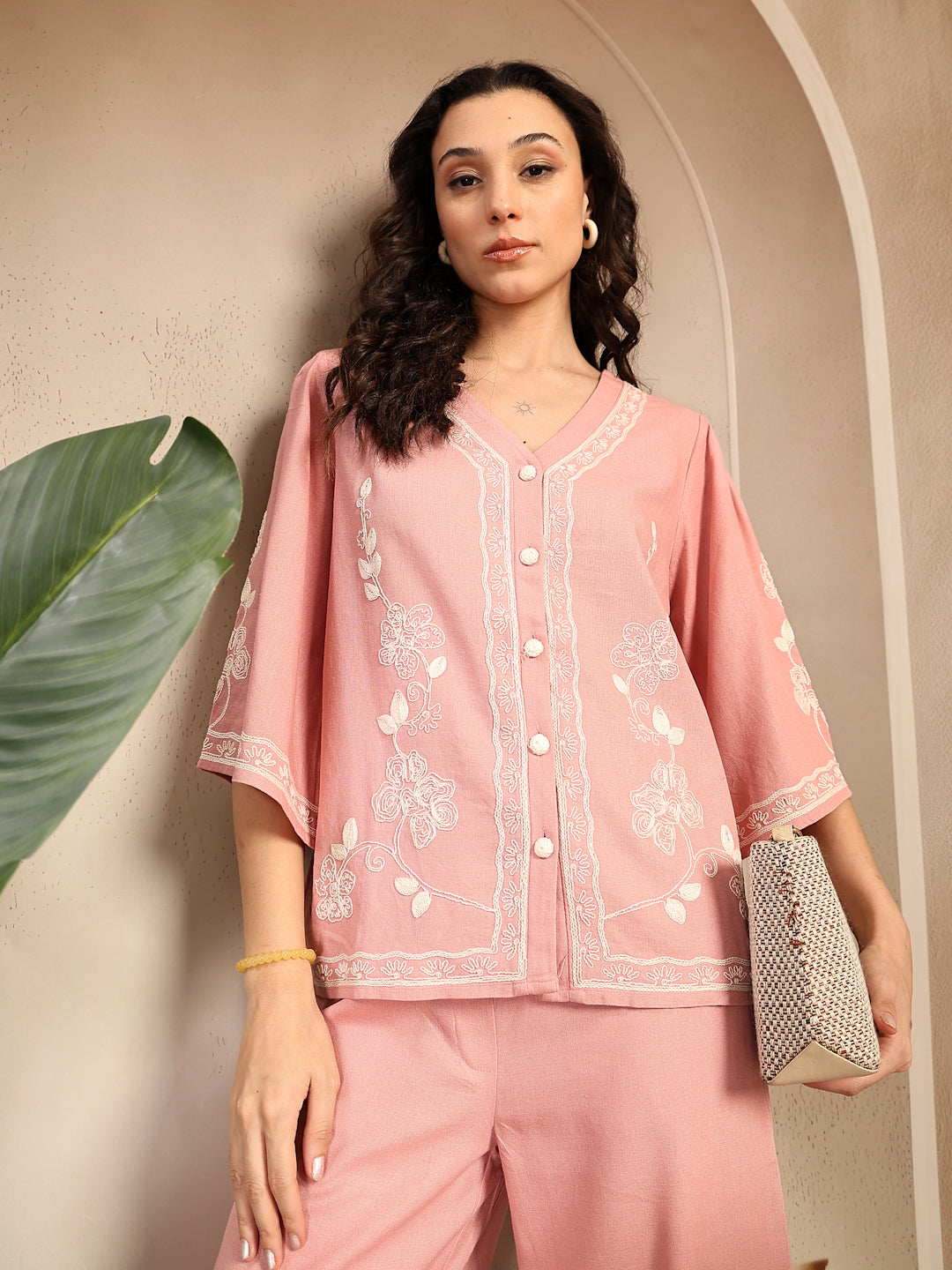 Gipsy Dusty Pink Embroidered Linen Cord Set