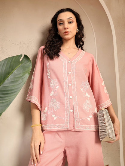 Gipsy Dusty Pink Embroidery Linen Cord Set