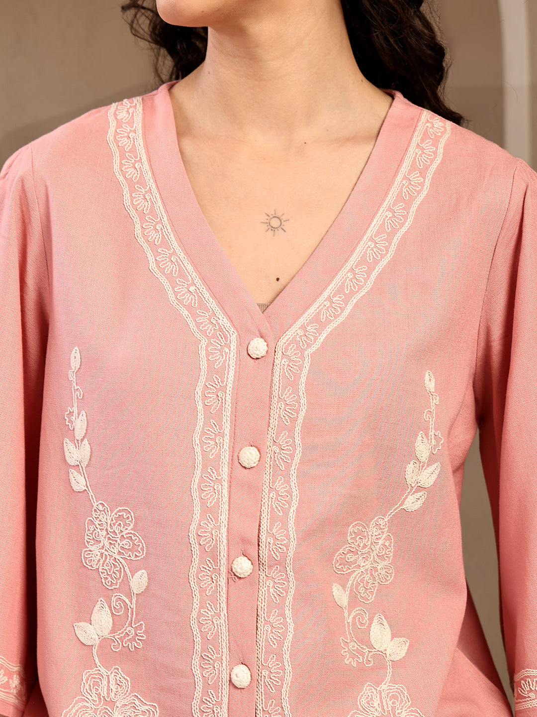 Gipsy Dusty Pink Embroidery Linen Cord Set