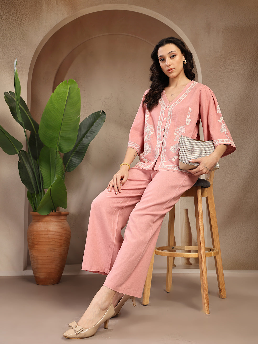 Gipsy Dusty Pink Embroidered Linen Cord Set