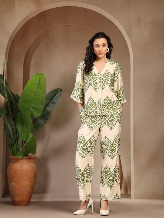 Gipsy Green Printed Rayon Cord Set