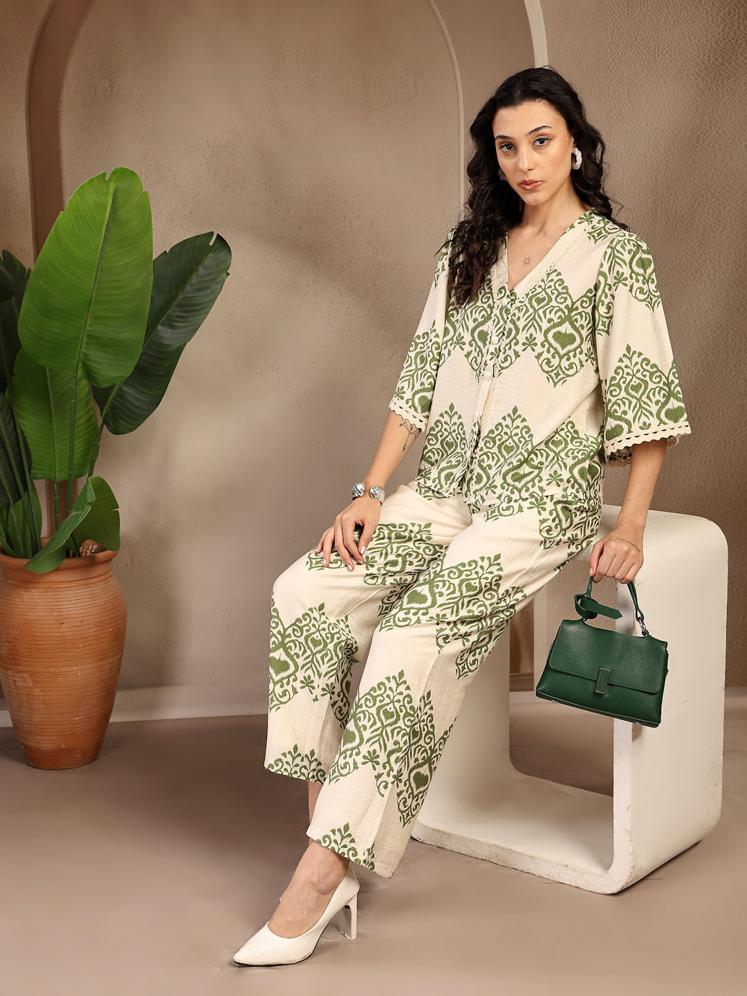 Gipsy Green Printed Rayon Cord Set