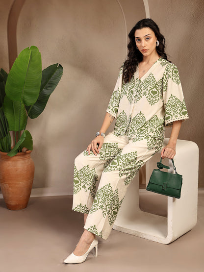 Gipsy Green Printed Rayon Cord Set