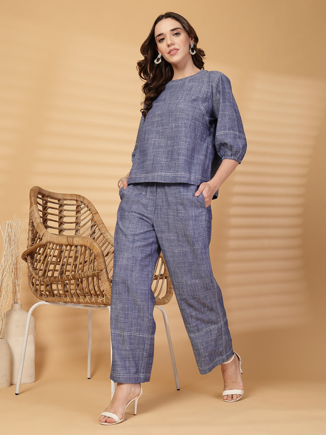 Gipsy Indigo Plain Chambray Cotton Top With Pants