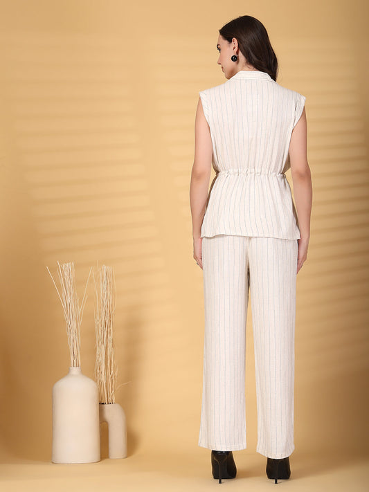 Gipsy Natural Striped Cotton Drawstring Top With Pant Set