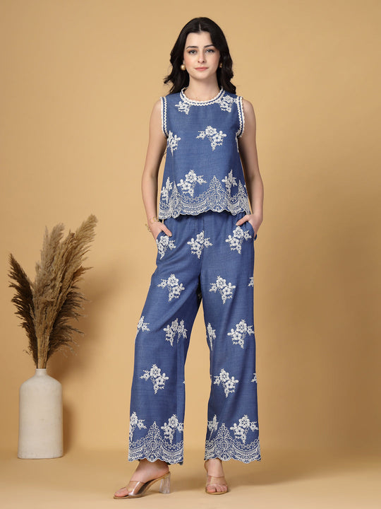 Gipsy Blue Embroidered Top With Pants