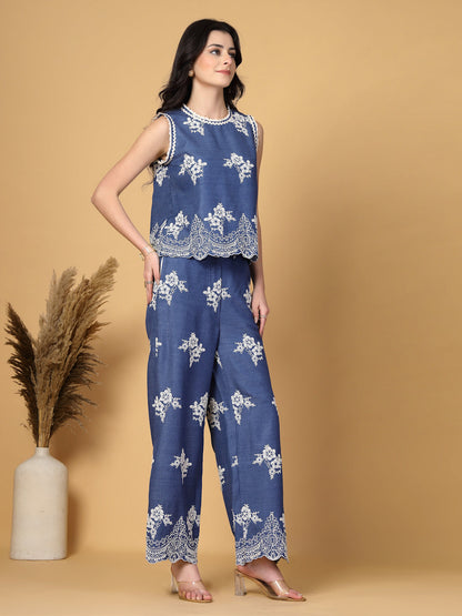 Gipsy Indigo Embroidery Top With Pants
