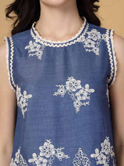 Gipsy Indigo Embroidery Top With Pants