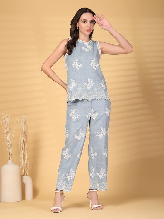 Gipsy Sky Blue Embroidered Top With Pants