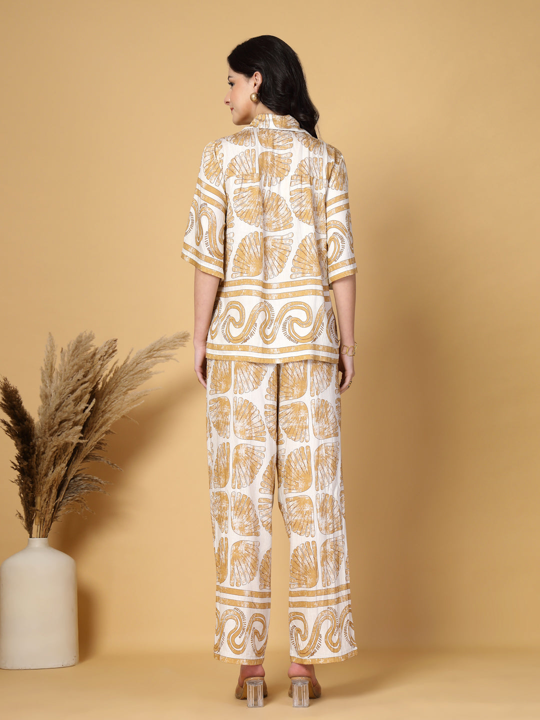 Gipsy Beige Printed Rayon Shirt With Pants