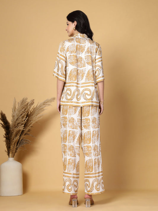 Gipsy Beige Printed Rayon Shirt With Pants