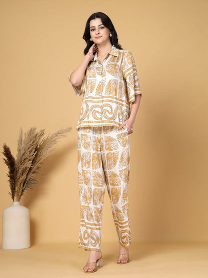 Gipsy Beige Printed Rayon Shirt With Pants