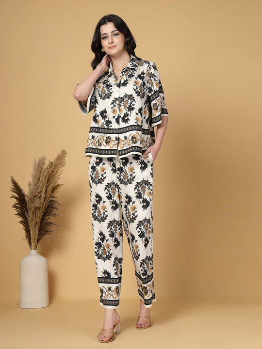 Gipsy Black Printed Rayon Shirt With Pants
