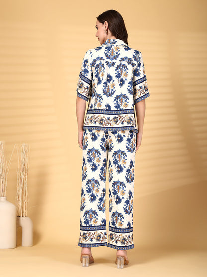 Gipsy Cobalt Blue Printed Rayon Shirt With Pants