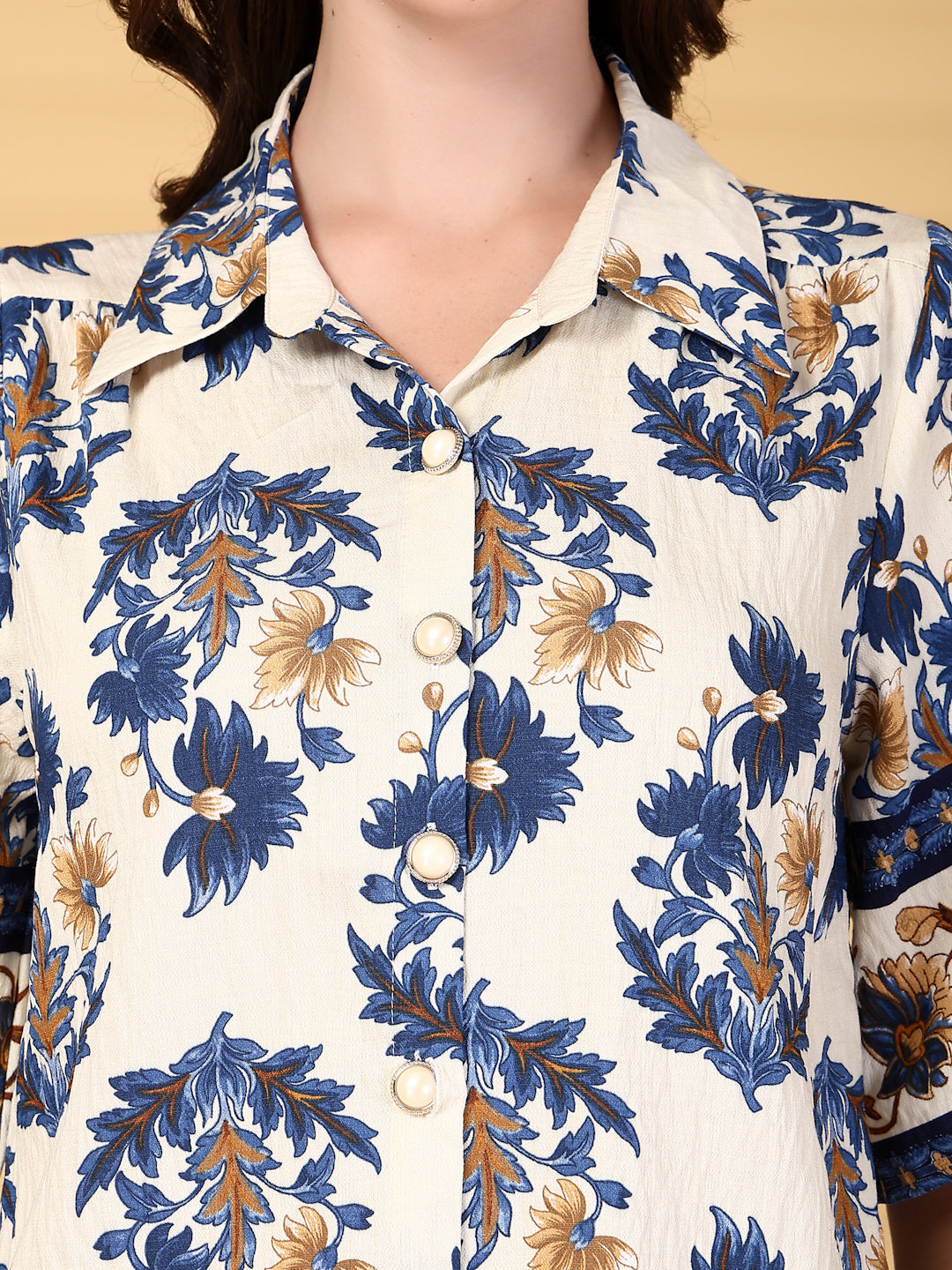 Gipsy Cobalt Blue Printed Rayon Shirt With Pants