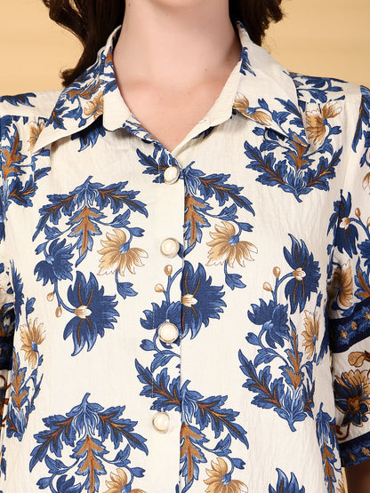 Gipsy Cobalt Blue Printed Rayon Shirt With Pants