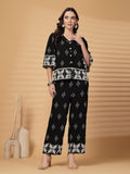 Gipsy Black Printed Rayon Top With Pants