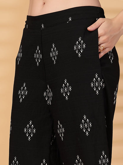 Gipsy Black Printed Rayon Top With Pants