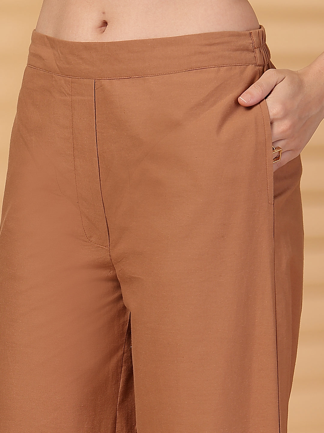 Gipsy Brown Cutwork Embroidery Cotton Shirt With Pants