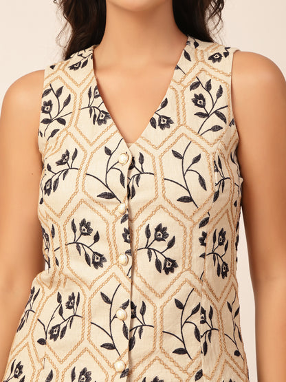 Gipsy Beige Embroidery Sleeveless Co-ord Set