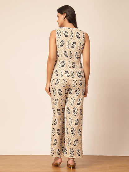 Gipsy Beige Embroidery Sleeveless Co-ord Set