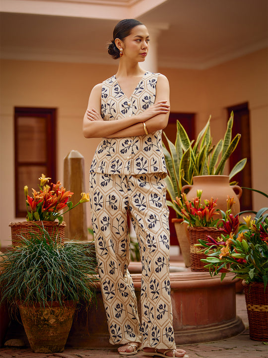 Gipsy Beige Embroidery Sleeveless Co-ord Set