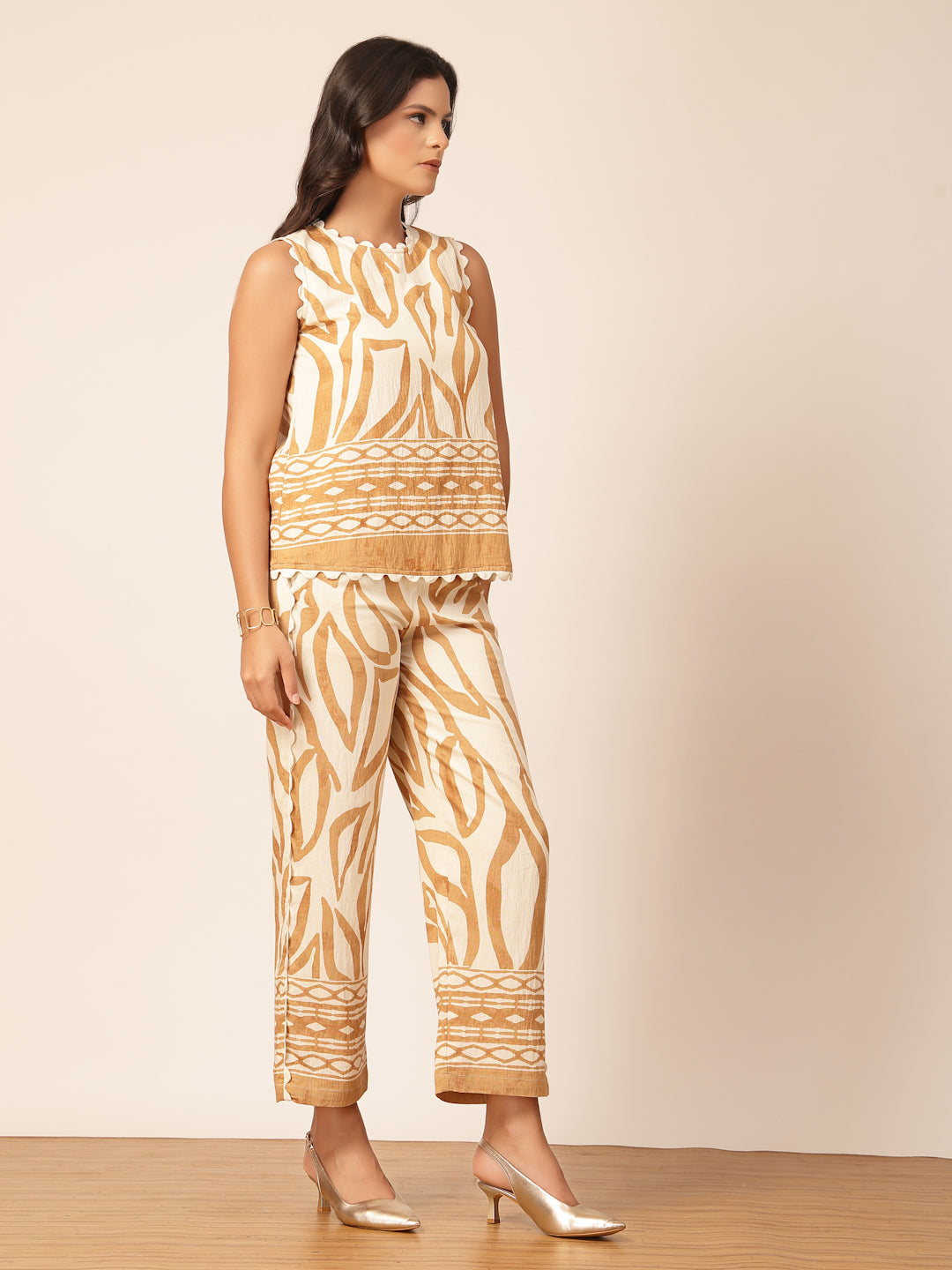Gipsy Beige Rayon Printed Co-ord Set