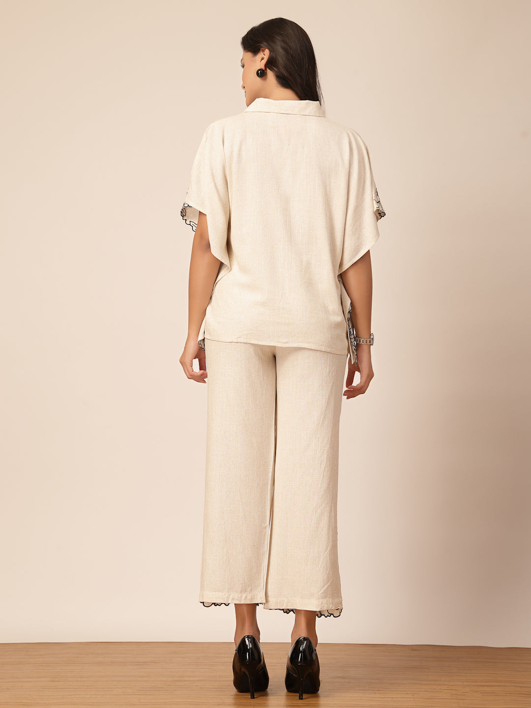 Gipsy Beige Embroidery Linen Co-ord Set