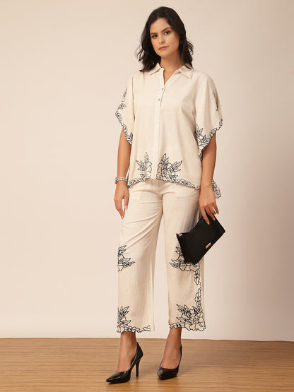 Gipsy Beige Embroidery Linen Co-ord Set