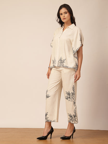 Gipsy Beige Embroidery Linen Co-ord Set