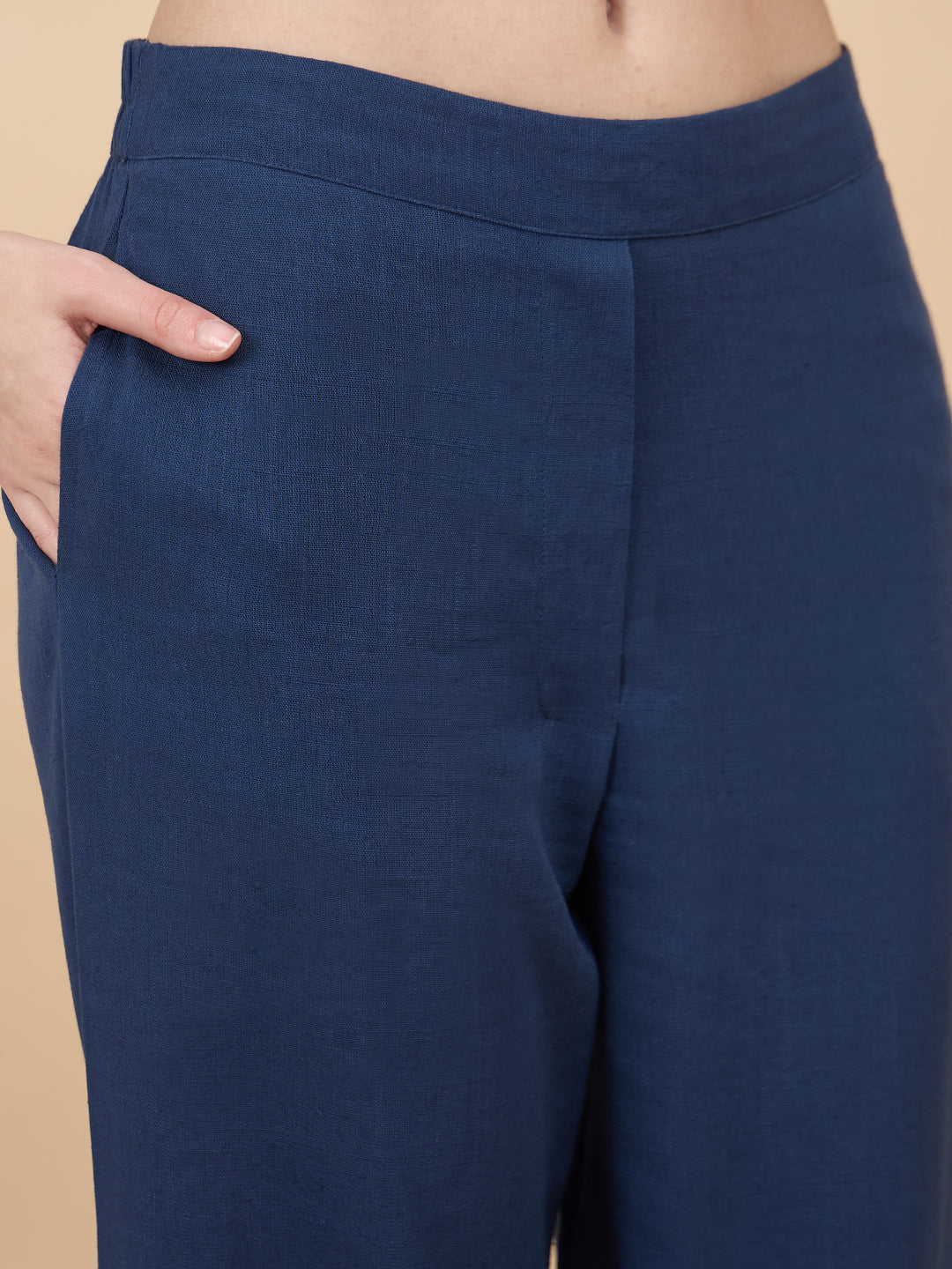 Navy Embroidery Linen Viscose Co-Ord Set