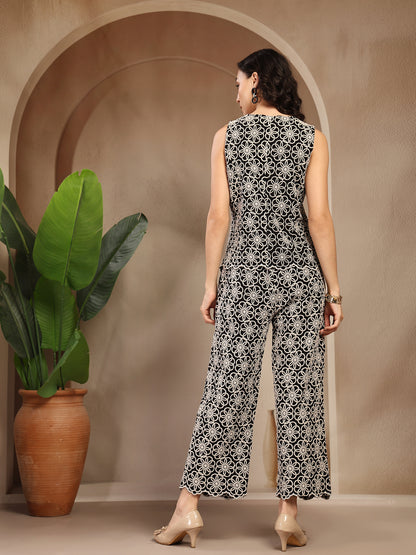 Black Embroidery Cotton Co-Ord Set
