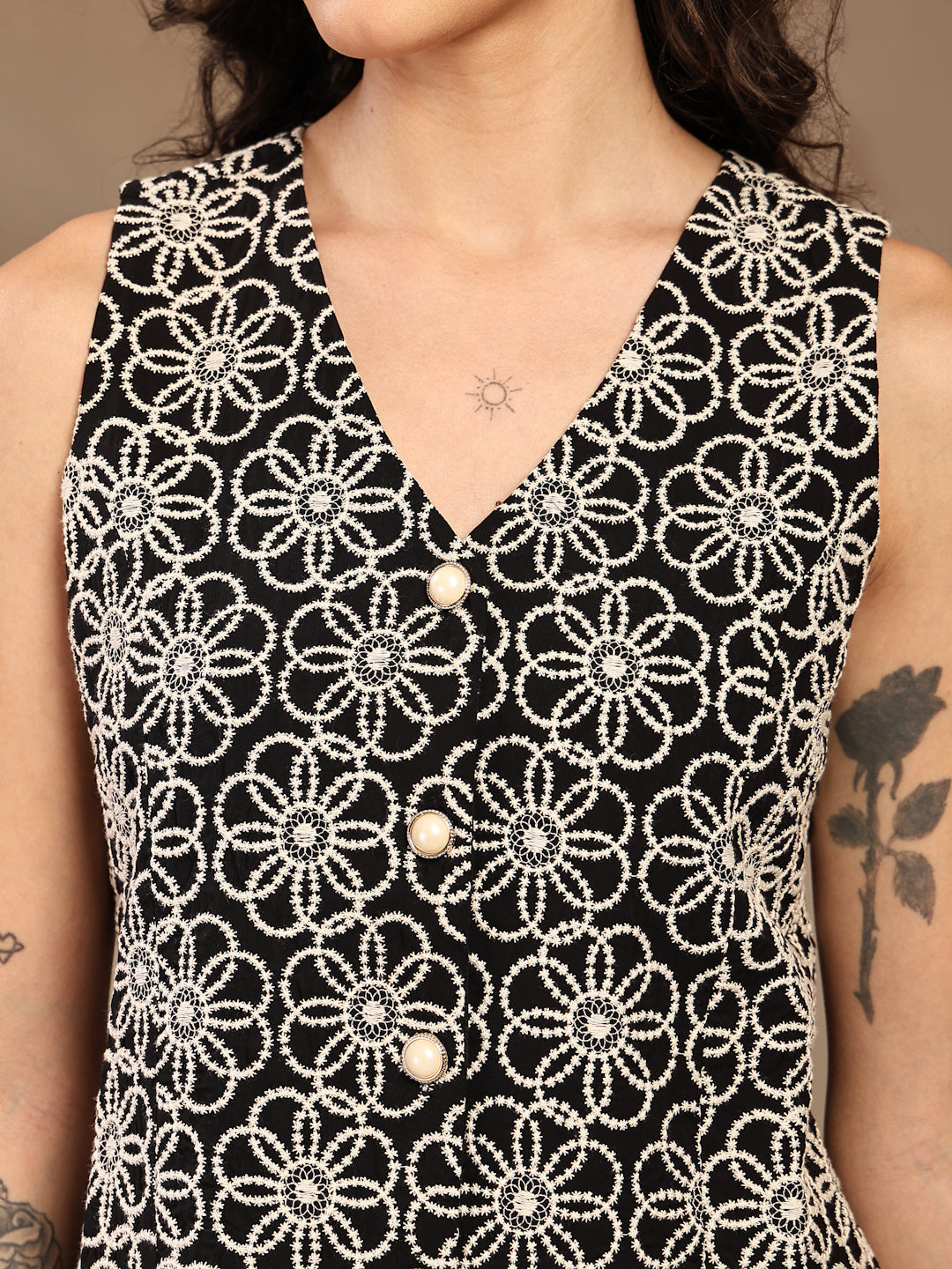 Black Embroidery Cotton Co-Ord Set