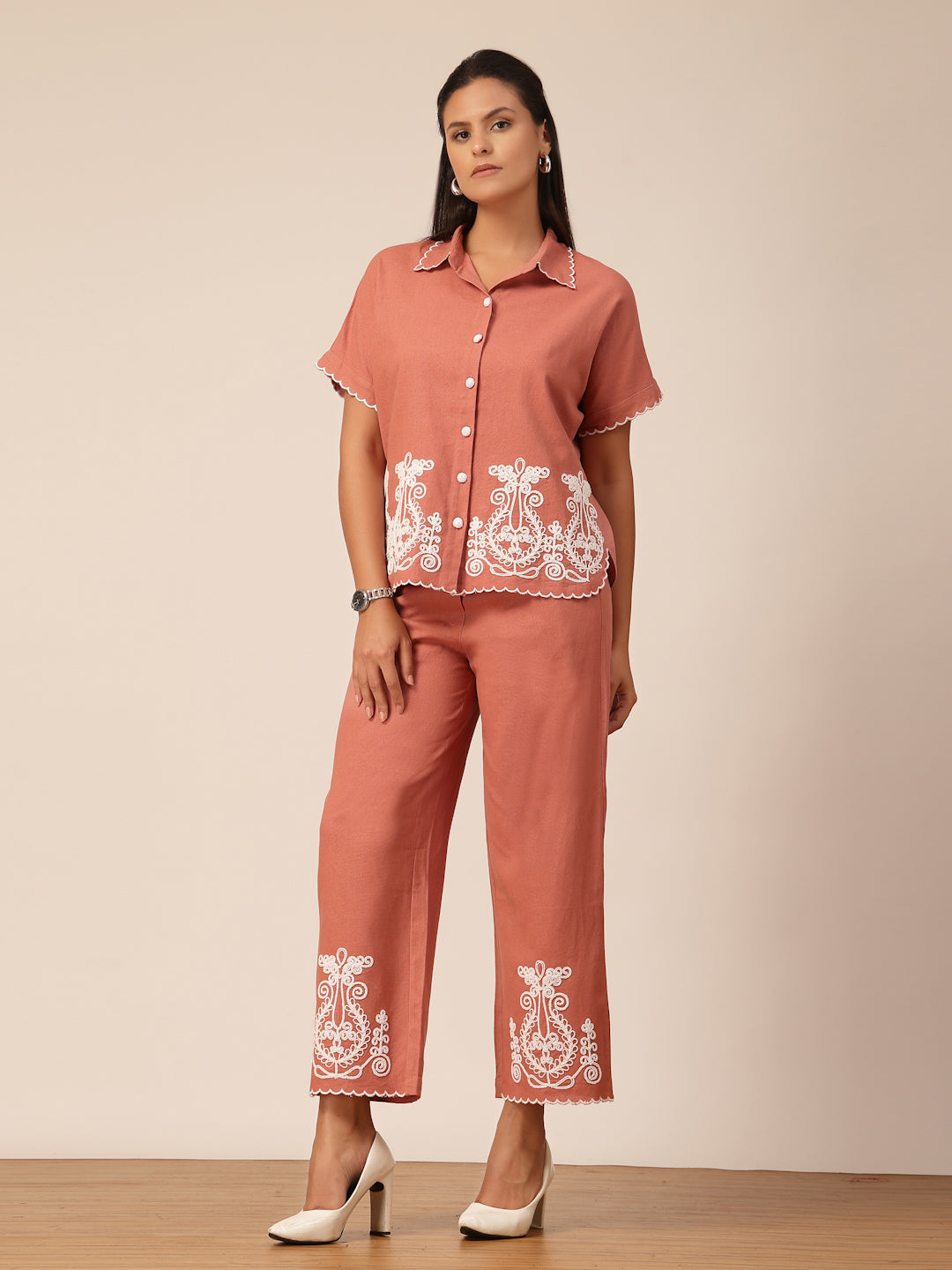 Gipsy Dusky Pink Embroidery Linen Co-ord Set