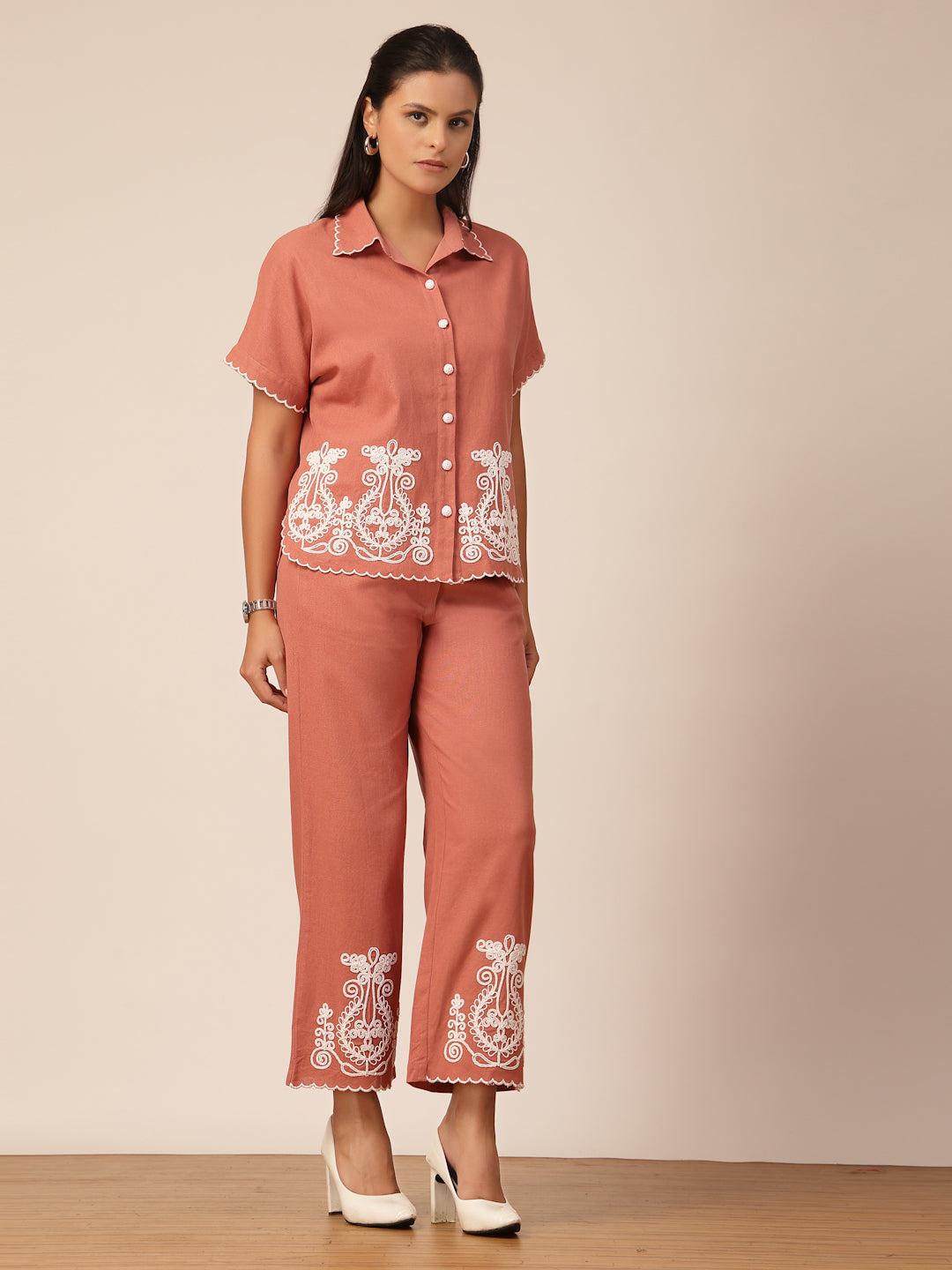 Gipsy Dusky Pink Embroidery Linen Co-ord Set