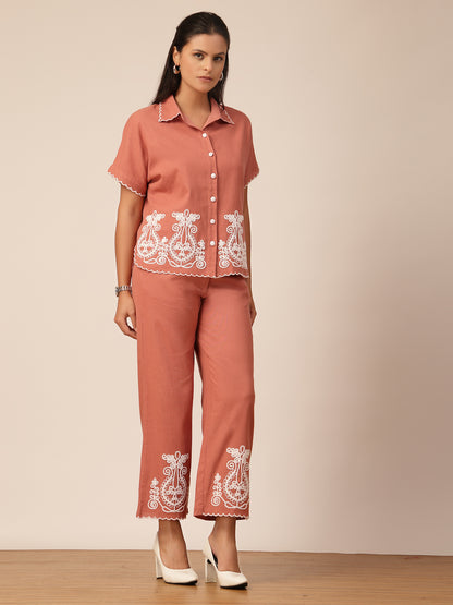 Gipsy Dusky Pink Embroidery Linen Co-ord Set