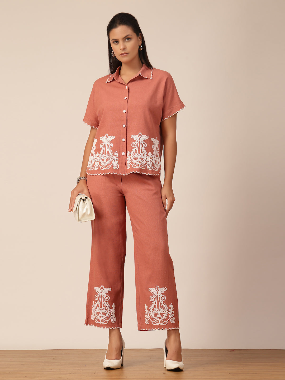Gipsy Dusky Pink Embroidery Linen Co-ord Set