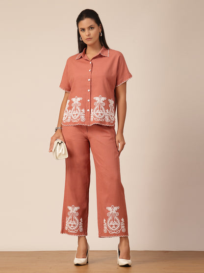 Gipsy Dusky Pink Embroidery Linen Co-ord Set