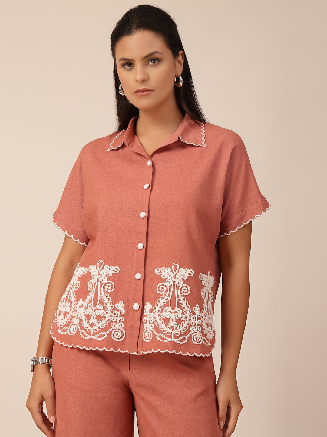 Gipsy Dusky Pink Embroidery Linen Co-ord Set