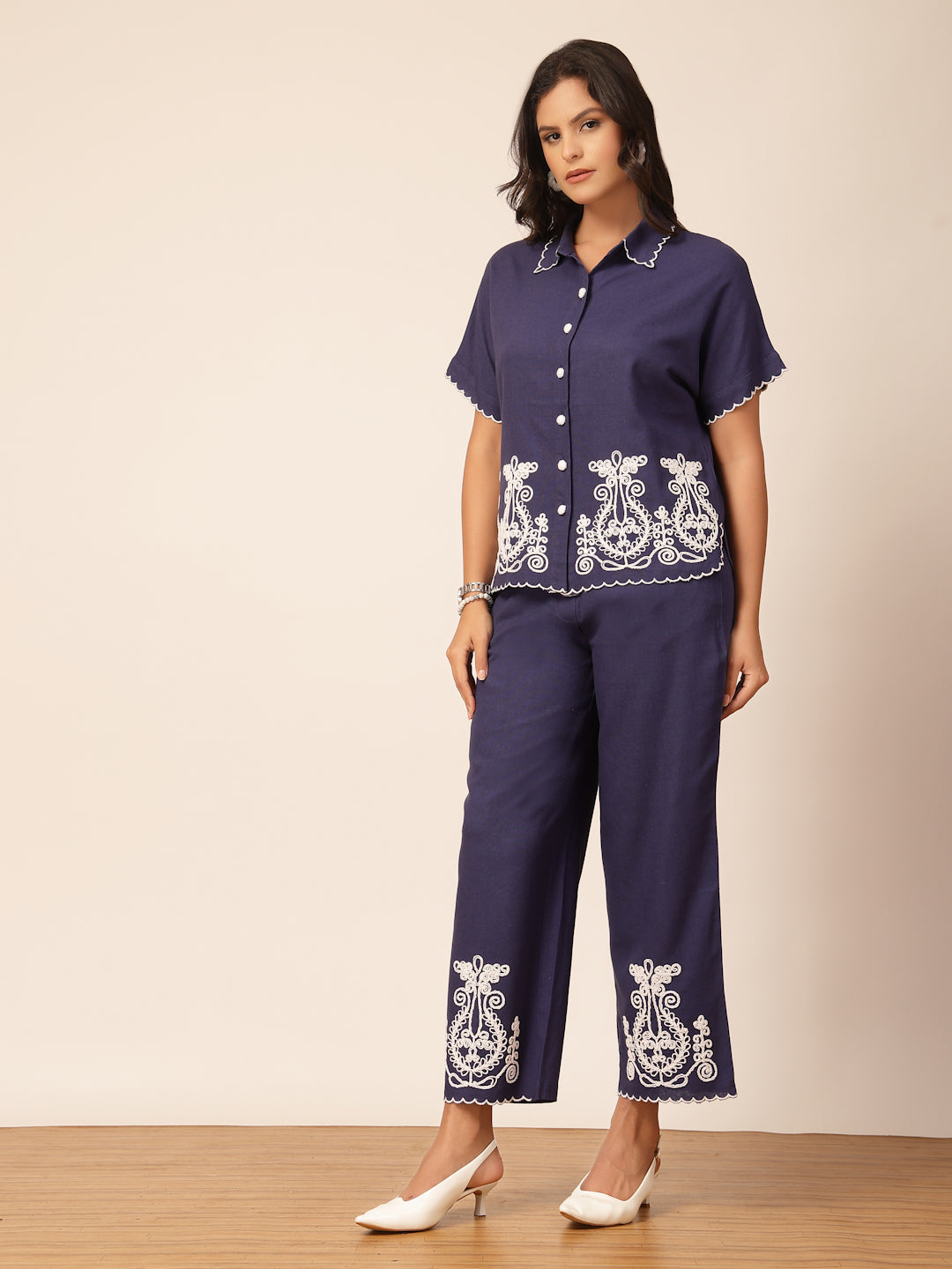 Gipsy Navy Embroidery Linen Co-ord Set